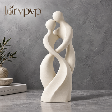 lorvpvp™ Abstract Couple Sculpture, Intertwined Figurine with Matte Ivory Finish for Modern Shelves, Coffee Tables and Romantic Home Decor