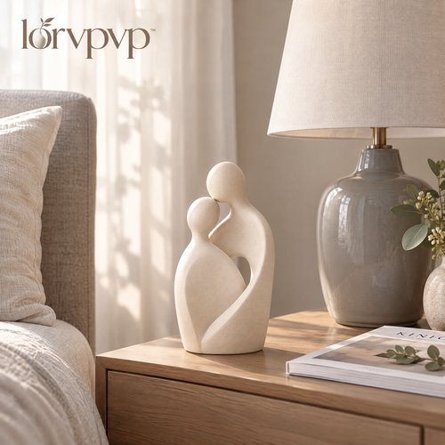 lorvpvp™ Abstract Couple Sculpture, Intertwined Figurine with Matte Ivory Finish for Modern Shelves, Coffee Tables and Romantic Home Decor