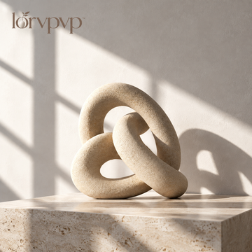 lorvpvp™ Geometric Loop Sculpture with Sand-Textured Matte Finish, Modern Abstract Statue for Bookshelves, Consoles and Coffee Tables