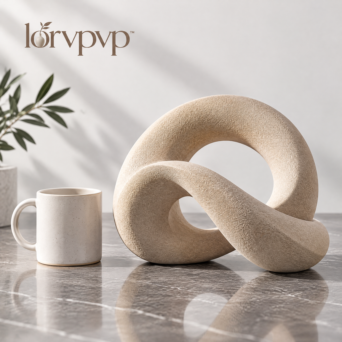 lorvpvp™ Geometric Loop Sculpture with Sand-Textured Matte Finish, Modern Abstract Statue for Bookshelves, Consoles and Coffee Tables