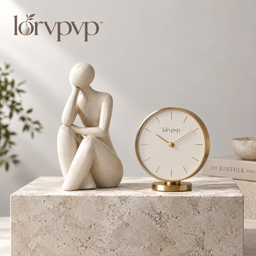 lorvpvp™ Abstract Seated Figure Sculpture with Warm White Finish, Minimalist Resin Statue for Shelves, Reading Nooks and Bedside Tables