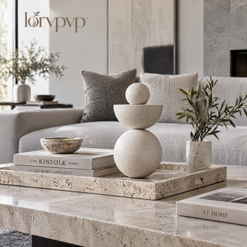 lorvpvp™ Stacked Geometric Sculpture with Matte Stone-Look Finish, Modern Decorative Accent for Coffee Tables, Consoles and Bookshelves