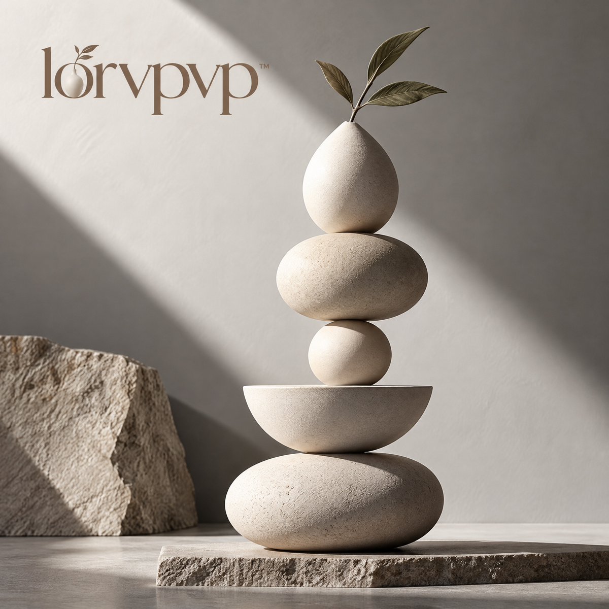 lorvpvp™ Stacked Geometric Sculpture with Matte Stone-Look Finish, Modern Decorative Accent for Coffee Tables, Consoles and Bookshelves