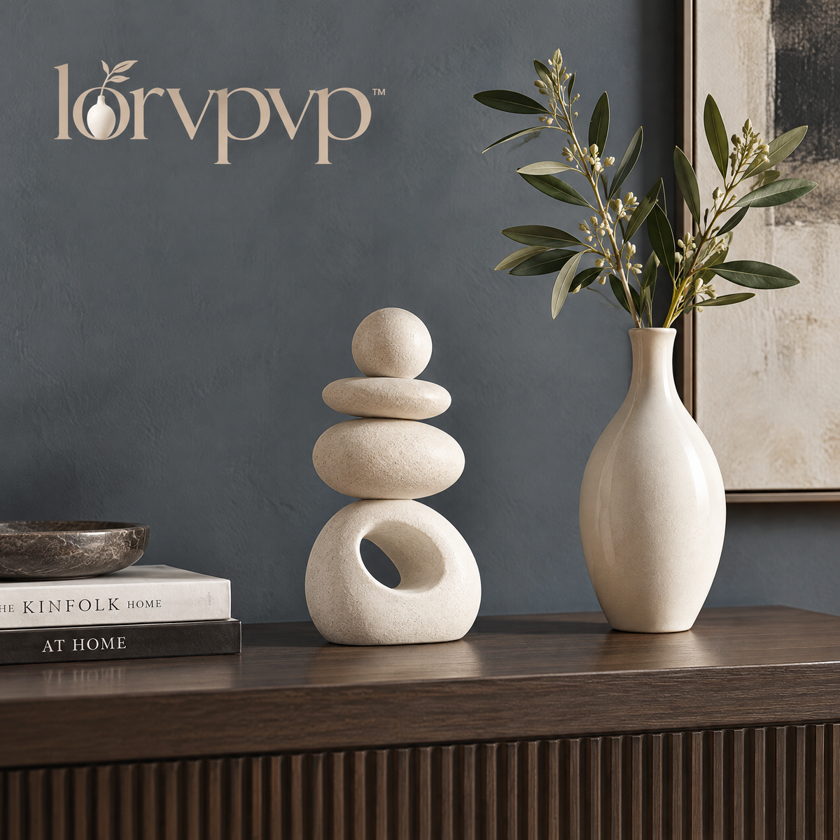 lorvpvp™ Stacked Geometric Sculpture with Matte Stone-Look Finish, Modern Decorative Accent for Coffee Tables, Consoles and Bookshelves