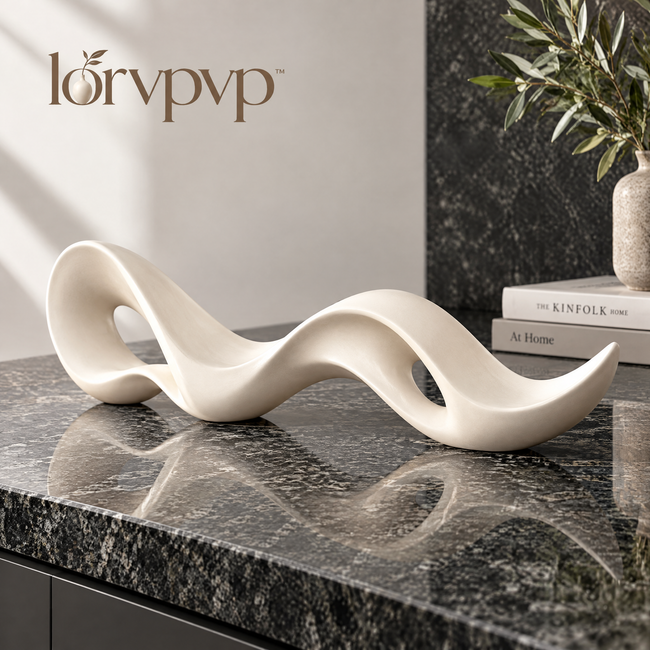 lorvpvp™ Abstract Wave Sculpture with Flowing Curves, Modern Ceramic Tabletop Decor for Coffee Tables, Console Tables and Wide Shelves