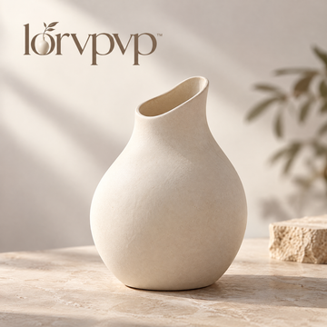 lorvpvp™ Sculptural Ceramic Vase with Organic Curved Shape, Modern Flower Vessel for Fresh Stems, Dried Botanicals, Consoles and Dining Tables