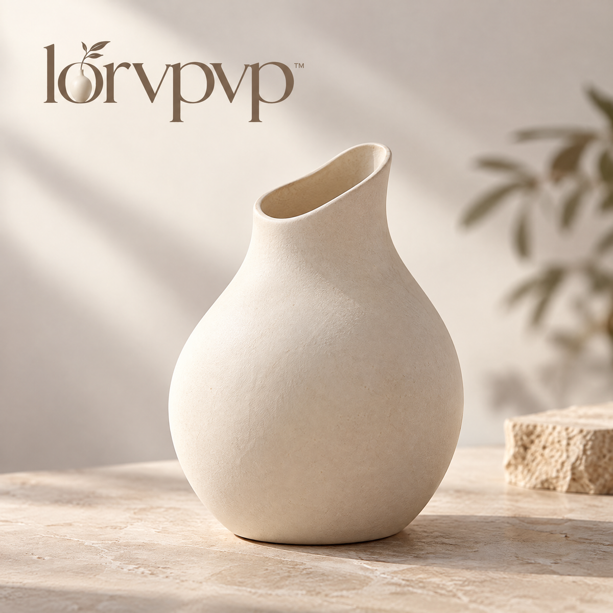 lorvpvp™ Sculptural Ceramic Vase with Organic Curved Shape, Modern Flower Vessel for Fresh Stems, Dried Botanicals, Consoles and Dining Tables