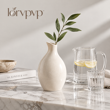 lorvpvp™ Sculptural Ceramic Vase with Organic Curved Shape, Modern Flower Vessel for Fresh Stems, Dried Botanicals, Consoles and Dining Tables