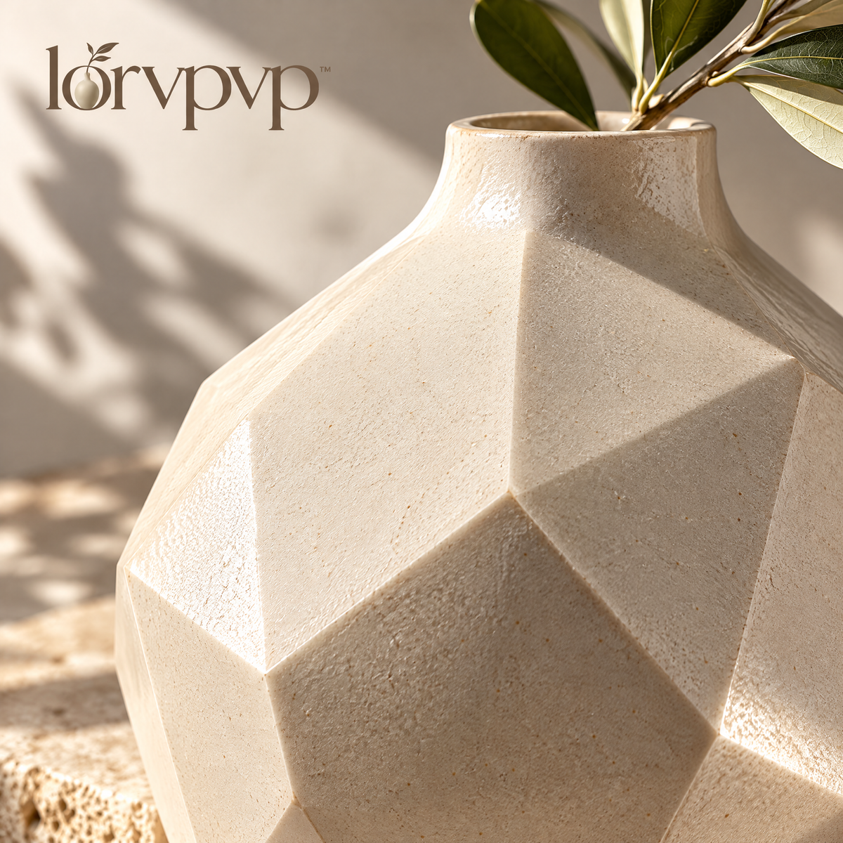 lorvpvp™ Faceted Ceramic Flower Vase with Geometric Body and Matte Finish, Modern Neutral Home Decor for Shelves and Tabletop Displays