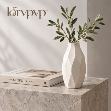 lorvpvp™ Faceted Ceramic Flower Vase with Geometric Body and Matte Finish, Modern Neutral Home Decor for Shelves and Tabletop Displays