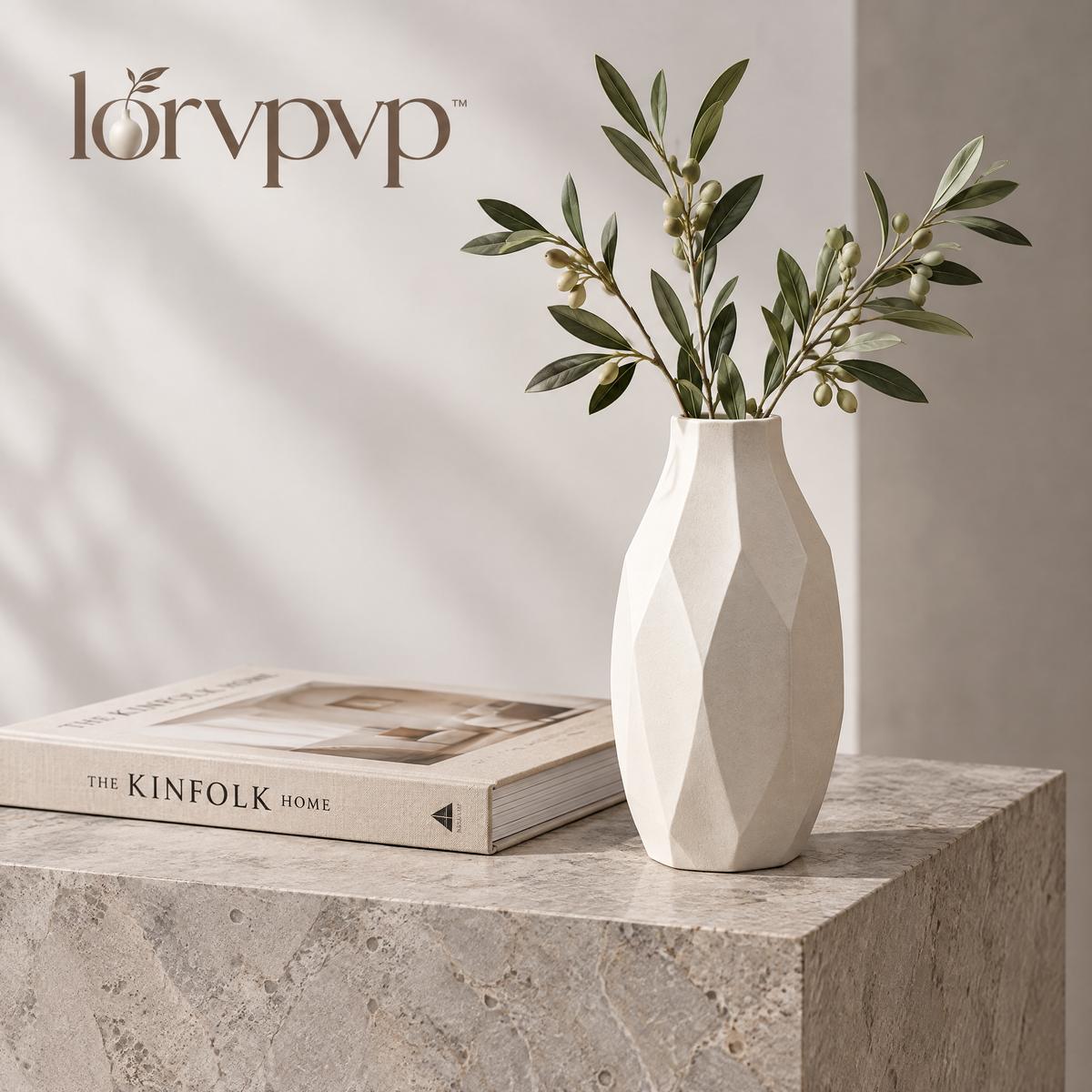 lorvpvp™ Faceted Ceramic Flower Vase with Geometric Body and Matte Finish, Modern Neutral Home Decor for Shelves and Tabletop Displays