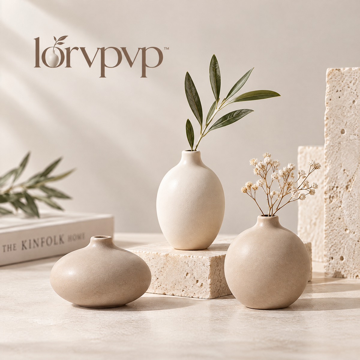 lorvpvp™ Set of 3 Mini Ceramic Bud Vases in Coordinating Neutral Finishes, Small Decorative Flower Vessels for Shelves, Desks and Nightstands