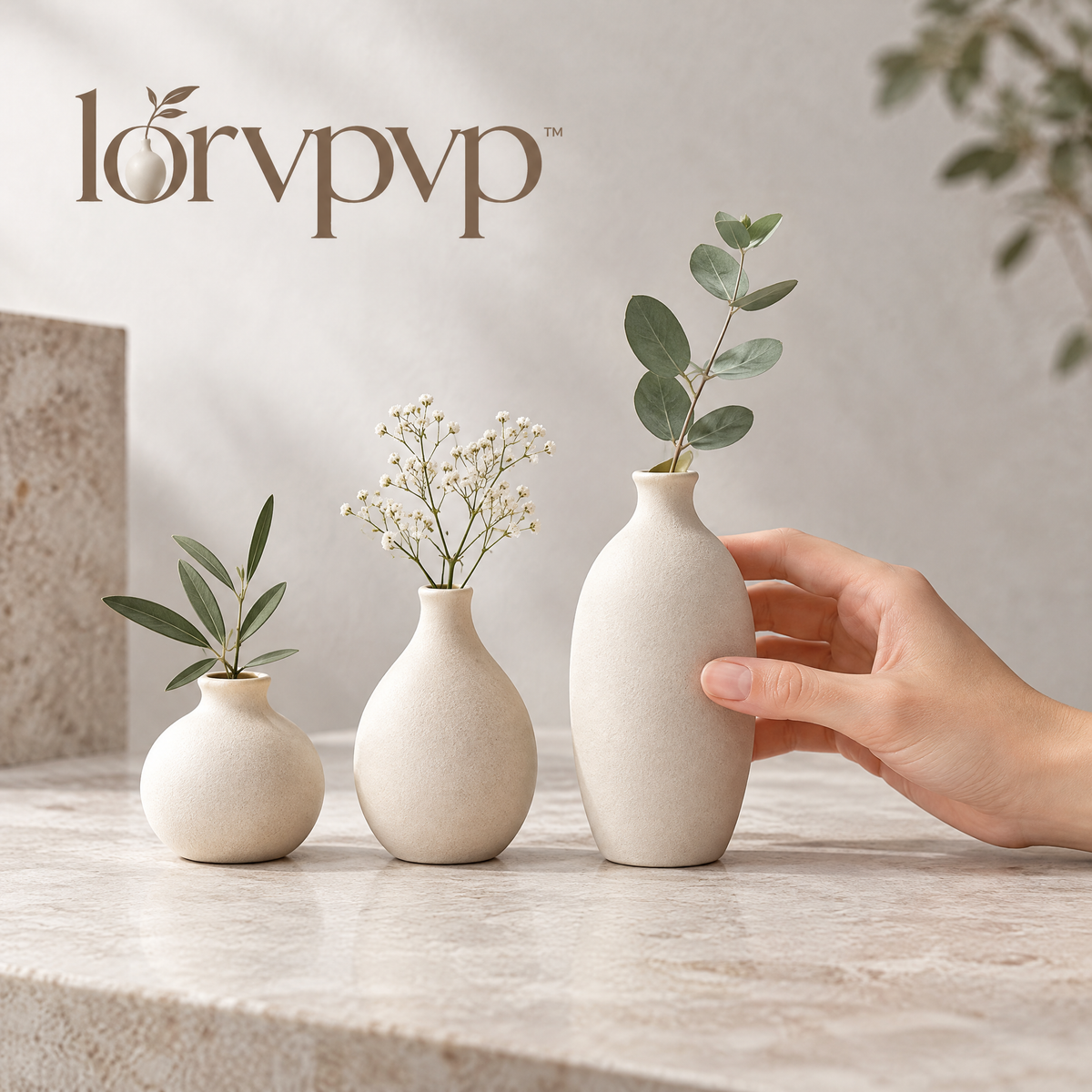 lorvpvp™ Set of 3 Mini Ceramic Bud Vases in Coordinating Neutral Finishes, Small Decorative Flower Vessels for Shelves, Desks and Nightstands