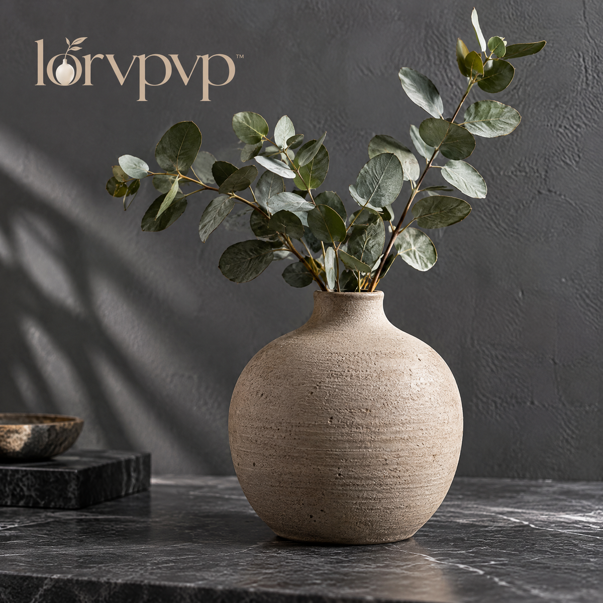 lorvpvp™ Textured Stoneware Ceramic Vase with Rounded Earth-Inspired Shape, Earth-Tone Decorative Vessel for Dried Flowers, Branches and Consoles