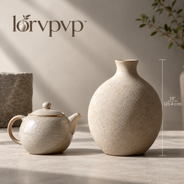 lorvpvp™ Textured Stoneware Ceramic Vase with Rounded Earth-Inspired Shape, Earth-Tone Decorative Vessel for Dried Flowers, Branches and Consoles