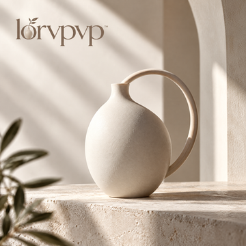 lorvpvp™ Ceramic Loop Handle Vase with Rounded Body and Matte Finish, Modern Sculptural Flower Decor for Shelves, Desks and Console Tables