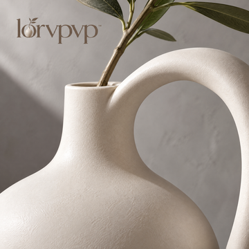 lorvpvp™ Ceramic Loop Handle Vase with Rounded Body and Matte Finish, Modern Sculptural Flower Decor for Shelves, Desks and Console Tables