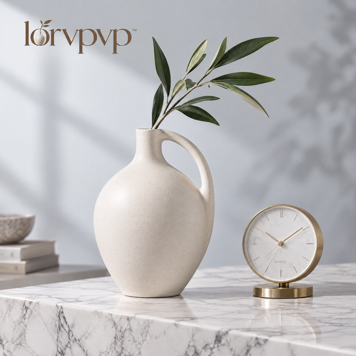 lorvpvp™ Ceramic Loop Handle Vase with Rounded Body and Matte Finish, Modern Sculptural Flower Decor for Shelves, Desks and Console Tables