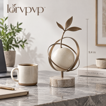 lorvpvp™ Geometric Orbit Sculpture with Antique Brass Finish and Layered Circular Forms, Modern Metal Accent for Office Desks, Consoles and Shelves
