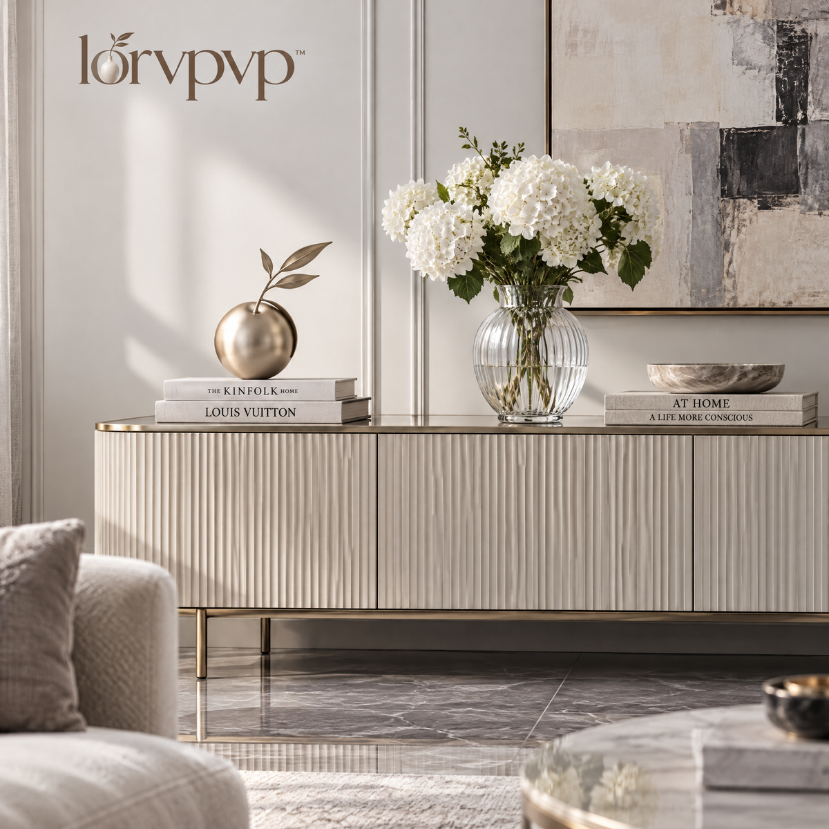 lorvpvp™ Metal Sphere Tabletop Sculpture with Brushed Champagne Finish and Dark Display Base, Modern Accent for Desks, Shelves and Consoles
