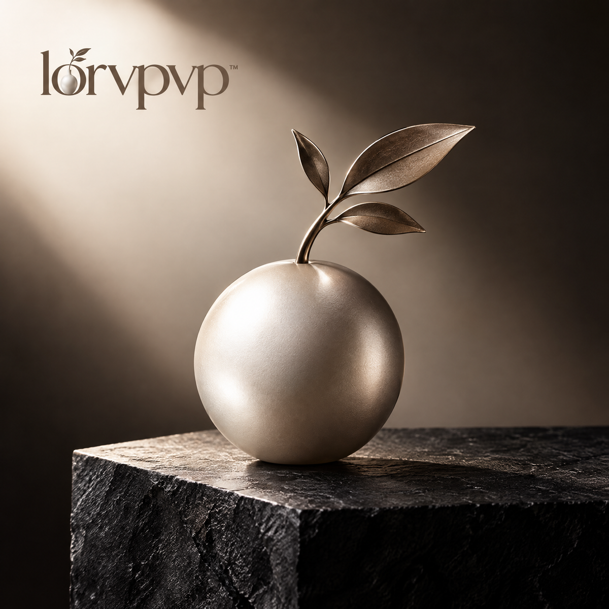 lorvpvp™ Metal Sphere Tabletop Sculpture with Brushed Champagne Finish and Dark Display Base, Modern Accent for Desks, Shelves and Consoles