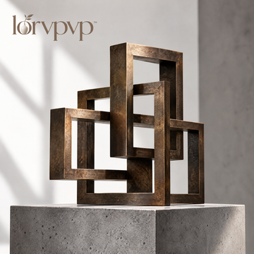 lorvpvp™ Architectural Metal Frame Sculpture with Deep Bronze Finish, Geometric Open-Frame Table Decor for Console Tables, Bookshelves and Offices