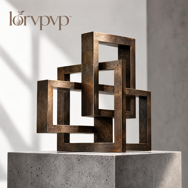 lorvpvp™ Architectural Metal Frame Sculpture with Deep Bronze Finish, Geometric Open-Frame Table Decor for Console Tables, Bookshelves and Offices
