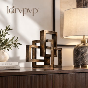 lorvpvp™ Architectural Metal Frame Sculpture with Deep Bronze Finish, Geometric Open-Frame Table Decor for Console Tables, Bookshelves and Offices